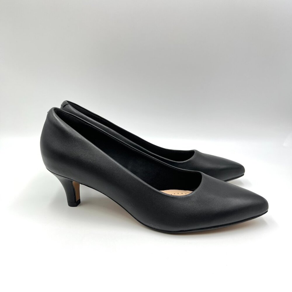 8W 8 WIDE WIDTH Clarks Womens Linvale Jerica Black Leather Pumps Heels‎ Shoes
